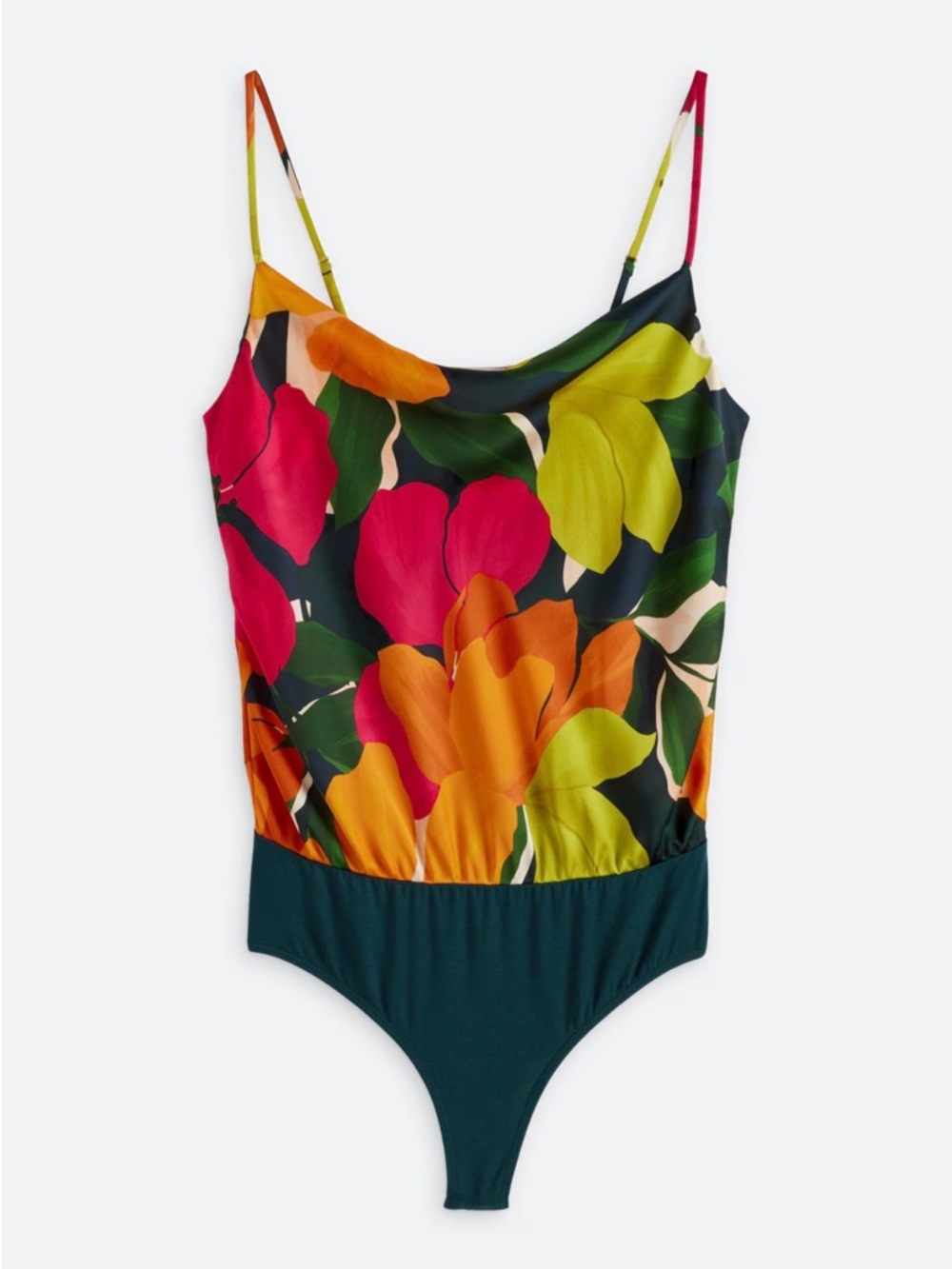 Gilli Valentina Floral Cowl Neck Bodysuit Bright Tropical Sleeveless Size Small